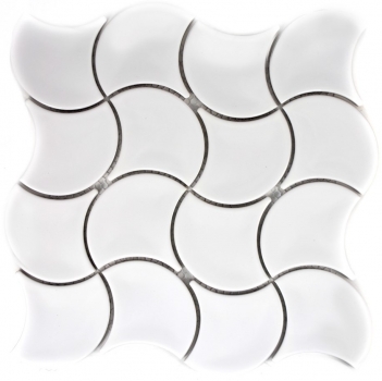 Mano modello mosaico piastrelle ceramica ventaglio bianco lucido onda parete piastrella bagno MOS13-FSW01_m