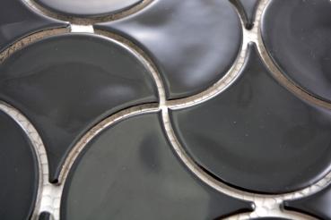 Piastrella a mosaico in ceramica ventaglio nero lucido onda piastrella da parete bagno MOS13-FSW03_f | 10 tappetini a mosaico