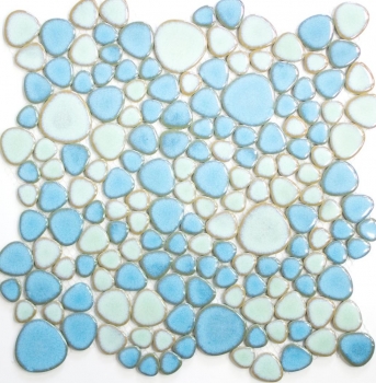 Mosaico di ciottoli dipinto a mano Ciottoli in ceramica verde turchese azzurro backsplash doccia MOS12-0401_m