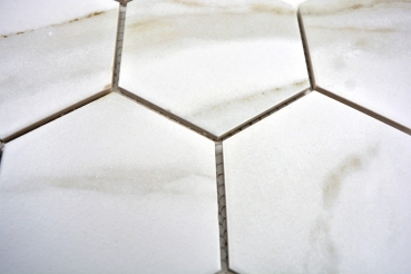 Piastrella di mosaico decorata a mano in ceramica esagonale bianca calacatta piastrella da parete per bagno MOS11F-0112_m