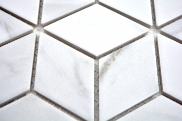 Piastrella di mosaico in ceramica bianca diamantata POV Carrara look piastrella da parete per bagno MOS13-0102_f | 10 tappetini a mosaico