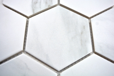 Piastrella a mosaico in ceramica bianca esagonale aspetto Carrara piastrella da parete bagno MOS11F-0102_f | 10 tappetini a mosaico