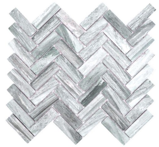 Piastrella di mosaico a spina di pesce in ceramica effetto pietra grigia per doccia MOS24-SO32