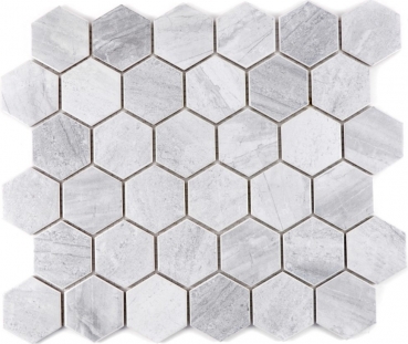 Piastrella di mosaico dipinta a mano in ceramica esagonale travertino grigio opaco backsplash cucina MOS11G-0202_m