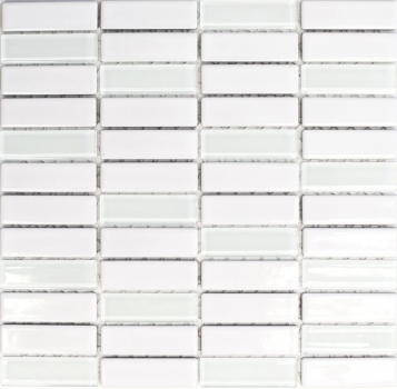 Piastrella di mosaico decorata a mano in ceramica e vetro aste in vetro lucido bianco MOS24-ST315_m