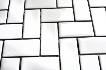 Modello di mosaico a mano piastrelle in ceramica a spina di pesce bianco lucido piastrelle da cucina piastrelle da parete MOS24-CHB5WG_m