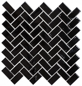Piastrella di mosaico a mano in ceramica a spina di pesce nera lucida piastrella di mosaico per pavimento MOS24-CHB6BG_m