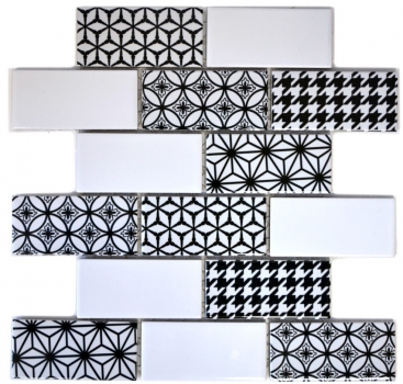 Campione a mano piastrelle mosaico grigio bianco nero subway backsplash cucina lucido MOS26M-0103_m