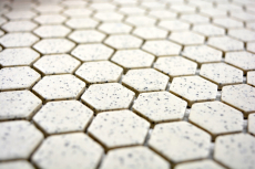 Piastrella di mosaico in ceramica bianco panna esagono screziato non smaltata MOS11A-0103-R10_f