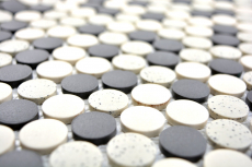 Piastrella di mosaico a mano in ceramica beige nero bottone piatto doccia piastrella pavimento non smaltato MOS10-0113-R10_m
