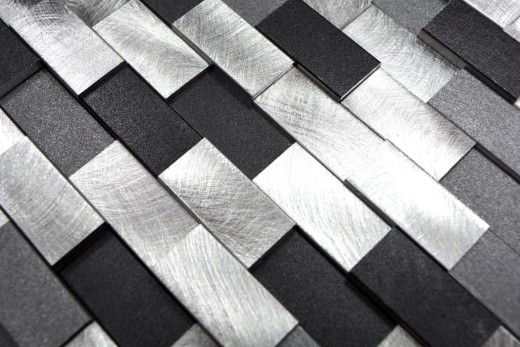 Piastrella a mosaico Aluminium Brick 3D argento nero backsplash MOS49-0208