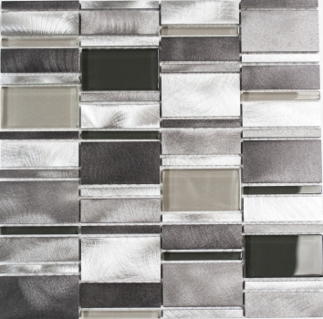 Mosaico in alluminio combinato con mosaico di vetro chiaro grigio per cucina MOS49-0204