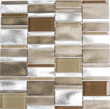 Piastrella di mosaico campione a mano alluminio traslucido combinazione alluminio vetro mosaico Crystal beige marrone MOS49-1202_m