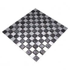 Piastrella di mosaico in alluminio vetro mosaico a scacchiera nero antracite argento MOS49-0302