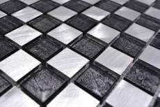 Piastrella di mosaico Alluminio vetro mosaico a scacchiera nero antracite argento MOS49-0302_8mm