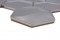 Piastrella di mosaico in acciaio inox esagono dargento 3D lucido parete della cucina MOS129-HXM10SG
