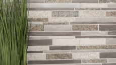 Piastrella a mosaico quarzite pietra naturale alluminio grigio argento beige chiaro striscia composita piastrella backsplash muro - MOS49-XSA535