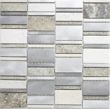 Piastrella di mosaico dipinta a mano quarzite pietra naturale alluminio grigio argento beige chiaro rettangolo MOS49-505_m