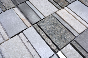 Piastrella di mosaico dipinta a mano quarzite pietra naturale alluminio grigio argento beige chiaro rettangolo MOS49-505_m