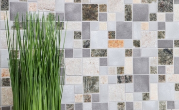 Piastrella a mosaico quarzite pietra naturale alluminio grigio argento beige chiaro combinazione MOS49-525