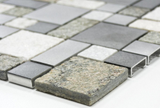 Piastrella a mosaico quarzite pietra naturale alluminio grigio argento beige chiaro combinazione MOS49-525