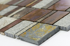 Piastrella di rame a mosaico grigio ruggine rettangolo in pietra naturale per cucina MOS47-585