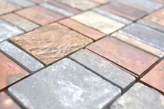 Piastrella di rame a mosaico grigio ruggine rettangolo in pietra naturale per cucina MOS47-585