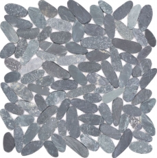 Ciottoli di fiume Ciottoli di pietra tagliati neri Grigio scuro antracite Piatto doccia Piastrella backsplash Cucina - MOS30-IN24