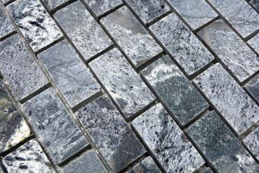 Piastrella di mosaico modellata a mano Pietra naturale quarzite Mattone grigio argento lucido MOS28-0202_C_m