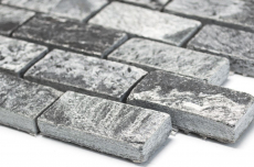 Piastrella a mosaico Quarzite pietra naturale Mattone grigio argento lucido MOS28-0202_C_f