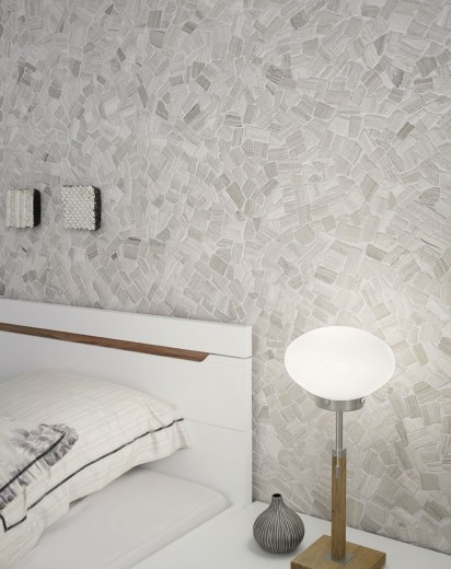 Mosaico di cava di marmo naturale pietra poligonale grigio strisce grigio chiaro argento piastrelle backsplash parete rivestimento cucina - MOS44-0202