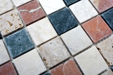 Piastrella di marmo a mosaico in pietra naturale crema beige rosso verde casuale schermo doccia - MOS42-1204