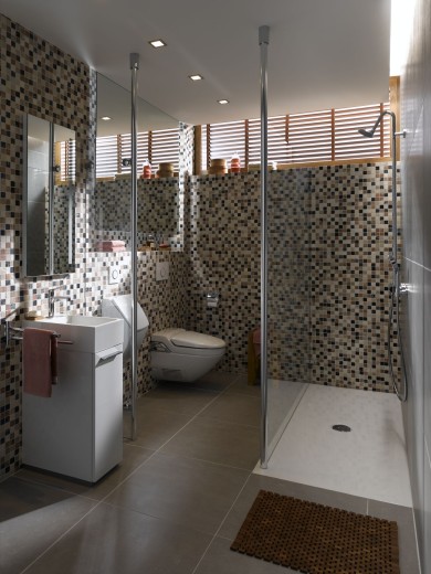 Piastrella di marmo a mosaico in pietra naturale crema beige rosso verde casuale schermo doccia - MOS42-1204