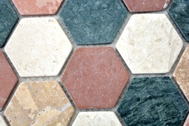 Piastrella di marmo a mosaico in pietra naturale crema beige rosso verde esagono casuale - MOS42-1213