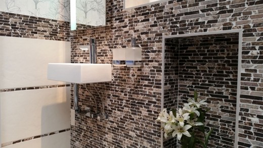 Mosaico marmo pietra naturale mattone composito aste Impala marrone scuro fiammato rivestimento parete cucina bagno - MOS40-1304