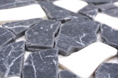 Mosaico di cava in pietra naturale bianco nero antracite piastrella poligonale alzatina cucina bagno - MOS44-0204
