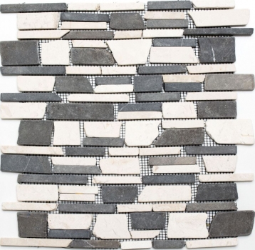 Piastrella di mosaico dipinta a mano marmo pietra naturale beige nero mattone mosaico BianconeJava MOS40-0205_m