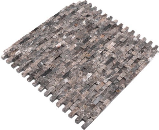 Muro di marmo a mosaico pietra naturale pietra marrone scuro muro di mattoni legame 3D look cucina bagno - MOS40-3D76