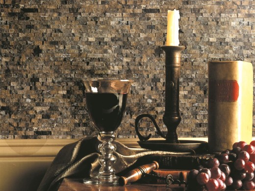 Muro di marmo a mosaico pietra naturale pietra marrone scuro muro di mattoni legame 3D look cucina bagno - MOS40-3D76