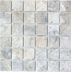 Piastrella a mosaico Travertino pietra naturale bianco grigio argento Travertino antico MOS43-47048_f