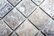 Piastrella a mosaico Travertino pietra naturale bianco grigio argento Travertino antico MOS43-47048_f