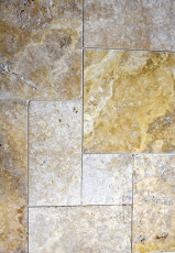 Piastrella Travertino pietra naturale giallo oro piastrella pietra naturale Roman bond oro marrone piastrella pavimento aspetto antico - MOSF-45-51000