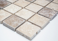 Campione a mano di mosaico per cucina Travertino pietra naturale beige marrone Chiaro + Noche Travertino MOS43-1216_m