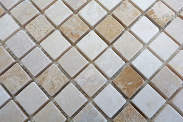 Piastrella di mosaico dipinta a mano marmo pietra naturale beige marrone Botticino Cappuccino Emperador chiaro burattato MOS43-46266_m