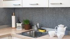Mosaico di vetro Rivestimento sostenibile Tile Recycling Hexagon Smalto nero antracite opaco MOS140-HX11B