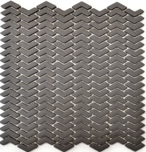 Mosaico dipinto a mano ECO Recycling GLASS smalto a spina di pesce grigio-marrone opaco MOS140-HB35G_m