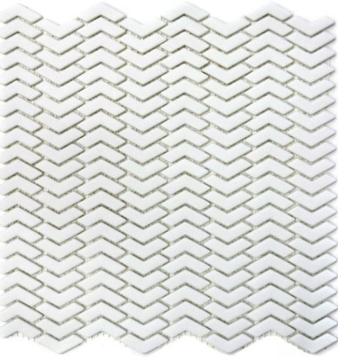 Piastrella di mosaico modellata a mano ECO Recycling GLASS smalto a spina di pesce bianco opaco MOS140-HB37W_m