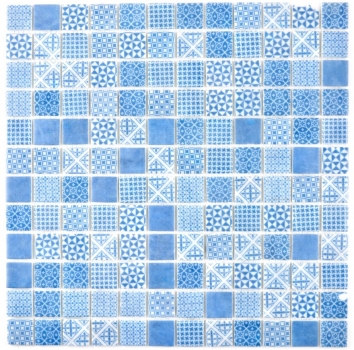 Mosaico vintage retrò ECO GLASS blu patchwork MOS145-P-40_f | 10 tappetini per mosaico