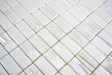 Mosaico di vetro Rivestimento sostenibile Rettangolo riciclato bianco antico metallizzato 3D MOS355-01