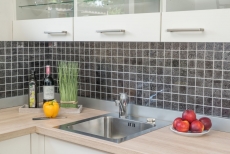 Mosaico di vetro Piastrella backsplash argento antracite nero struttura metal look MOS126-CM4BL22